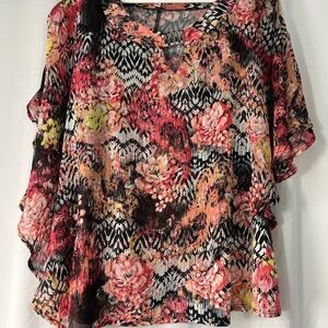 Notations Wonen’s Floral Chiffon Blouse - with metal bar detail